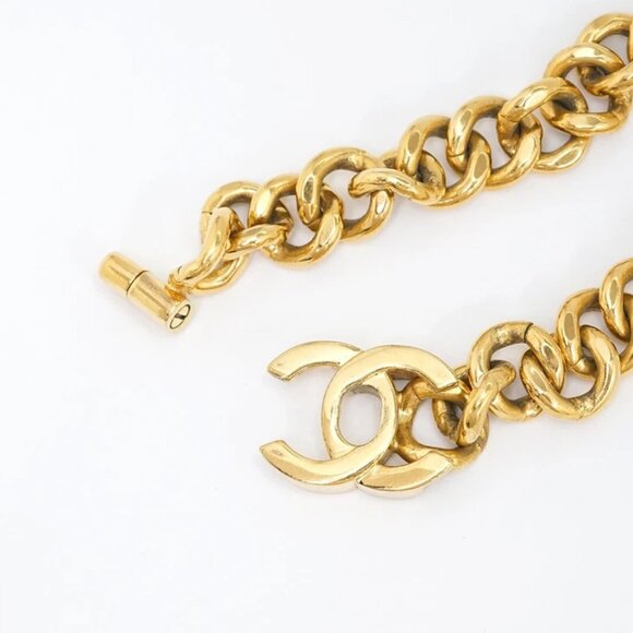 CHANEL CC Logos Turnlock Thick Chain Necklace 16" Gold Tone 95A Auth p1083 - Picture 5 of 5